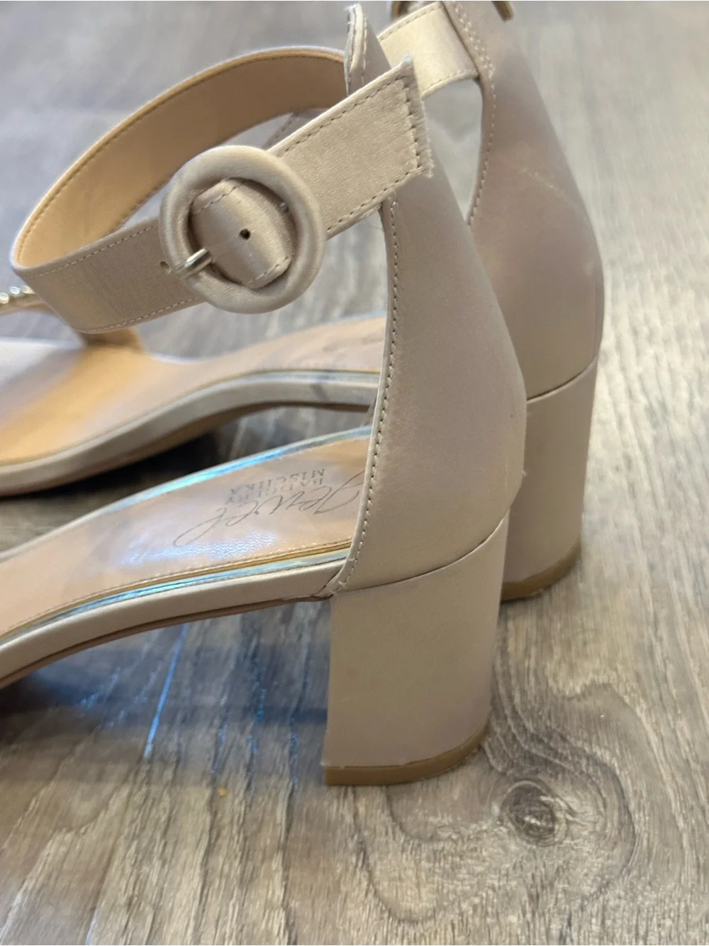 Badgley Mischka /James Rhinestone Satin Block Heel Champagne Blush Satin